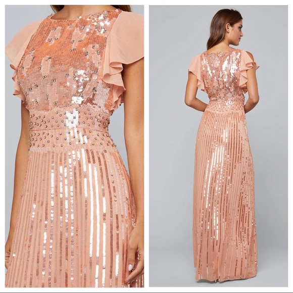 Bebe SEQUIN FLUTTER SLEEVE GOWN - Picture 2 of 8